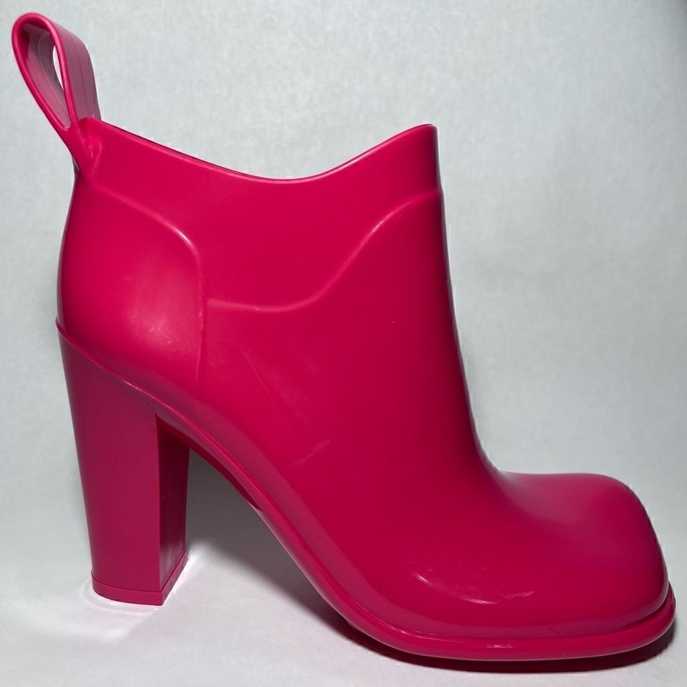 Bottega Veneta Shiny Rubber Ankle Boots in Lollipop